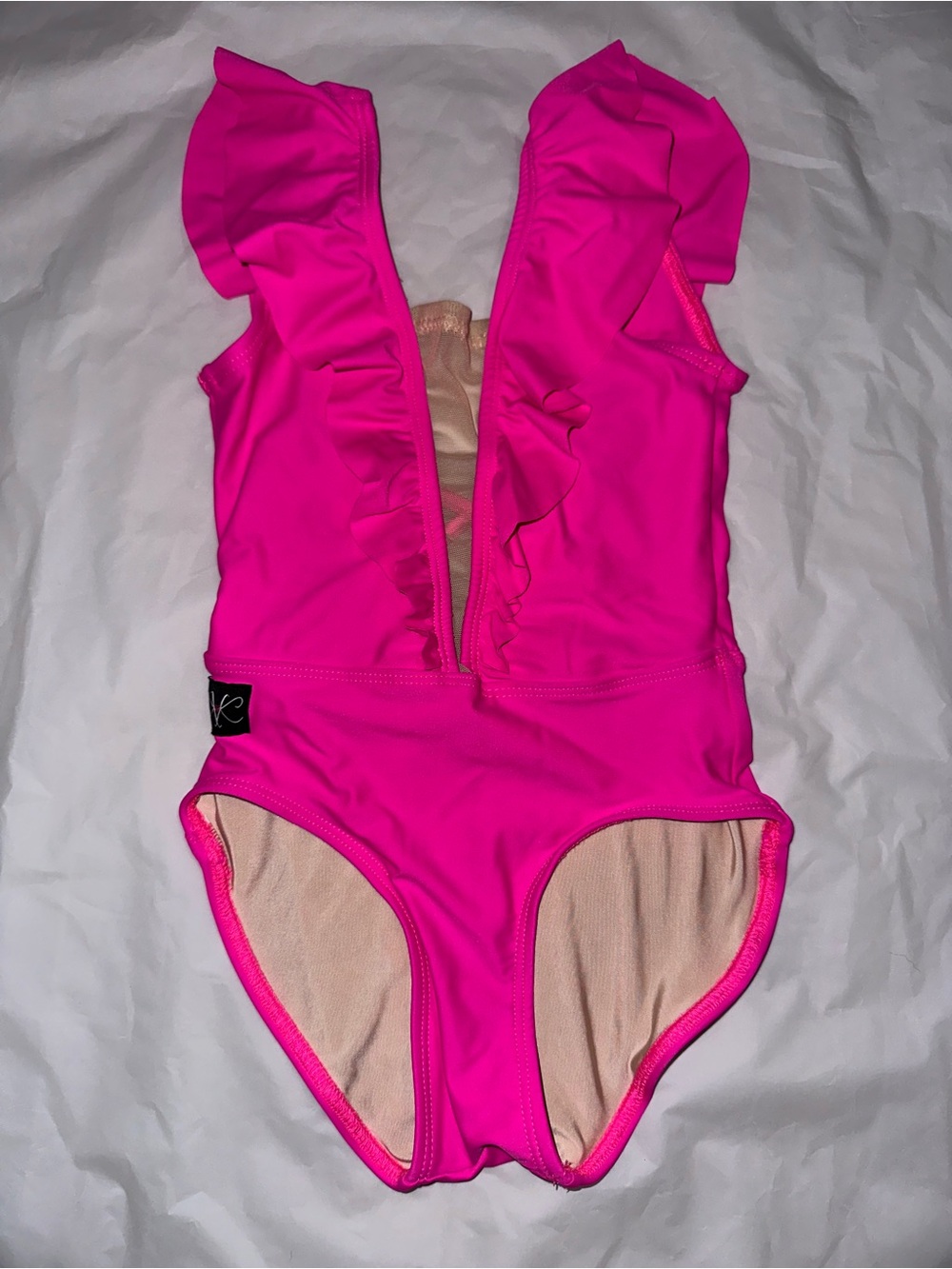 Girls Hot Pink Ruffle Dance Leotard with Deep V